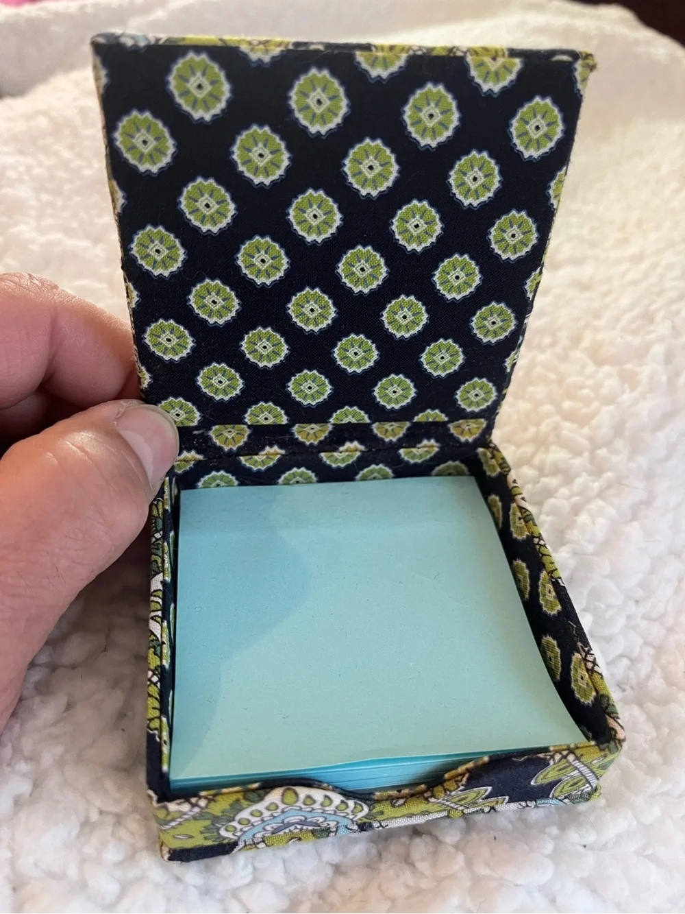 Vera Bradley Quilted Fabric sticky note or Trinket Box - Blue & Green Paisley - Picture 2 of 4